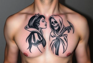 Snow white kiss or death with grim reaper tattoo idea