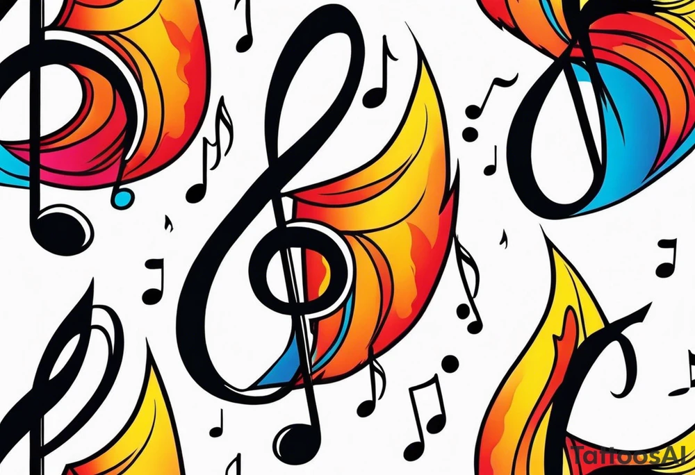 Musical notes on fire tattoo idea