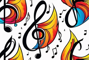 Musical notes on fire tattoo idea
