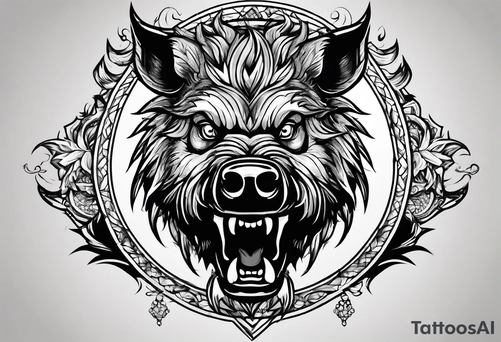 front angry boar tattoo idea