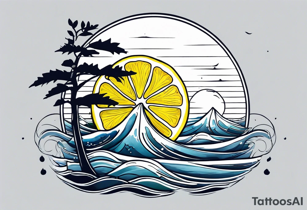 A lemon-Buoy with a leaf-flag on the ocean tattoo idea