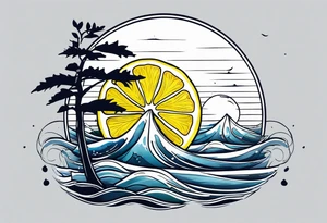 A lemon-Buoy with a leaf-flag on the ocean tattoo idea