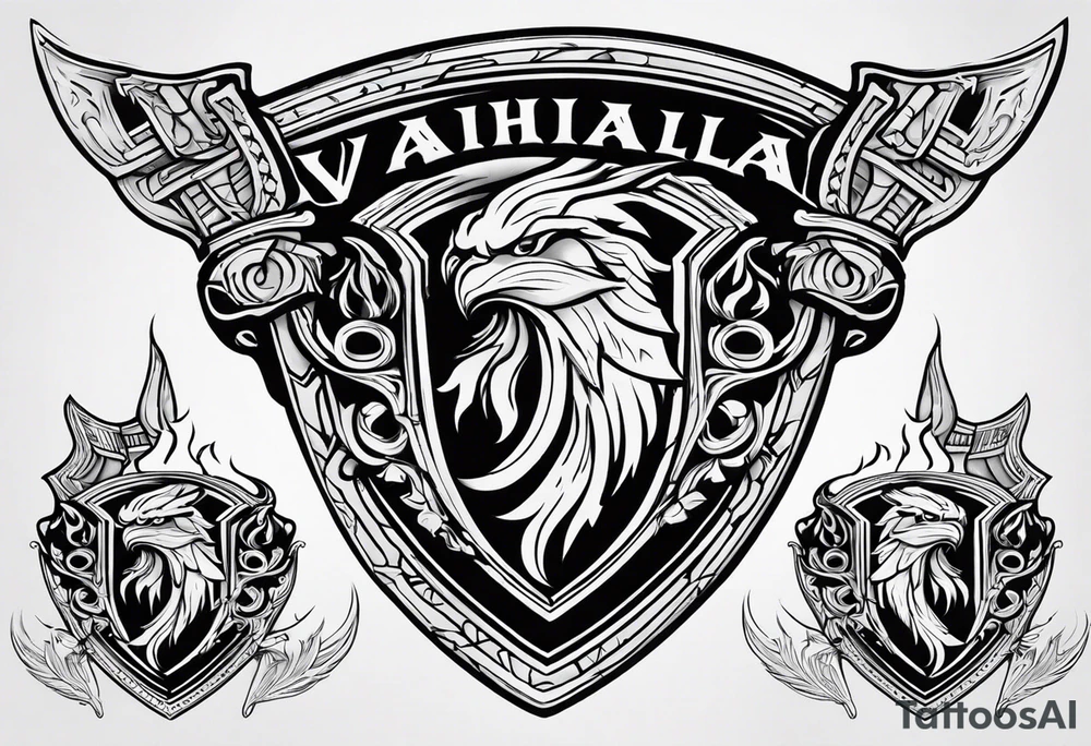 Valhalla flames shield sword tattoo idea