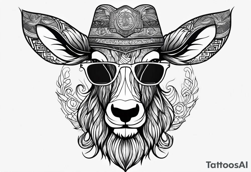 capricorn with beard and sunglasses tattoo idea