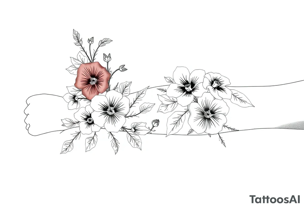 Full sleeve tattoo design of larkspur and hawthorn flowers, highly detailed line art, RED ink, elegant botanical style, intertwined composition, no shading, no human mock-up, clean stencil style suitable for tattooing, fit fully within boundaries. LINE ART ONLY, REMOVE HUMAN, NO SKIN, NO ARM, NO HUMAN BODY PARTS tattoo idea
