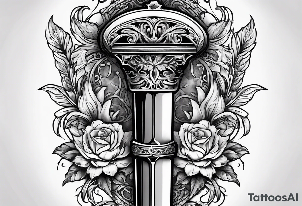 Dagger with hourglass handle and flower blade tattoo idea