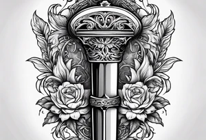 Dagger with hourglass handle and flower blade tattoo idea