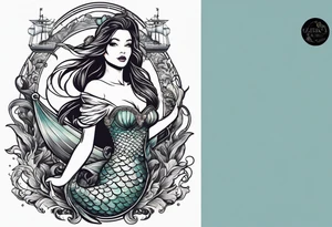 mermaid with galleon ship tattoo idea