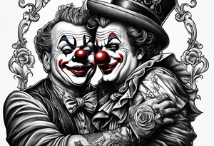 A clown holding the leg of another clown tattoo idea