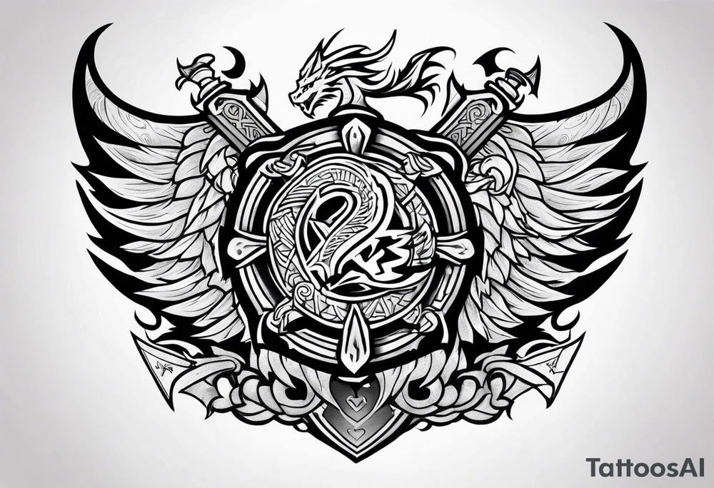 Valhalla sword shield dragon axe tattoo idea