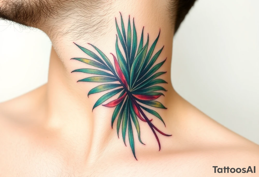 large palm leaves twisted side neck tattoo tattoo idea