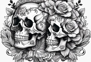 a skeleton couple with bibiscus flowers. western style tattoo idea