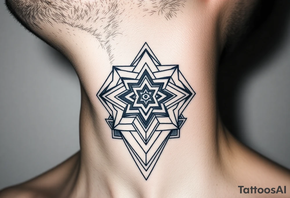 wide geometric throat tattoo with multiple layers tattoo idea