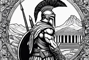 Spartan solider with Ancient ruins all around tattoo idea