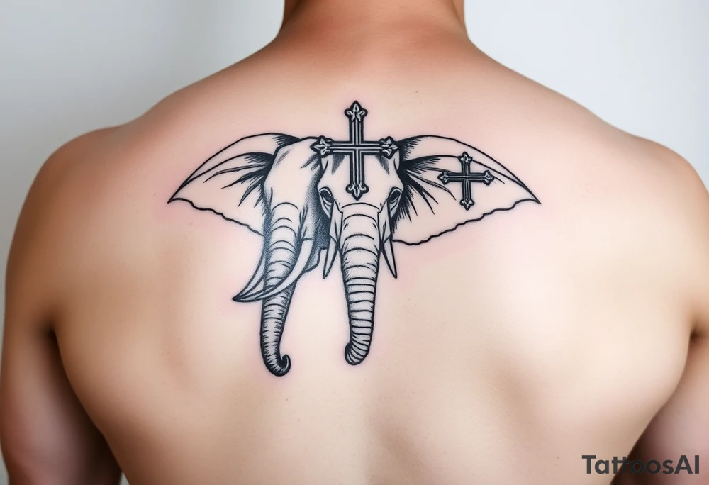 Elephant with 3 crosses tattoo idea