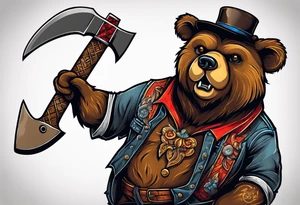 anthropomorphic bear with a two-handed ax tattoo idea