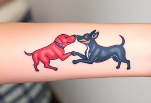 rednose pitbull and black blue heeler dogs playing together tattoo idea