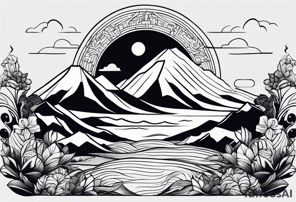 Line art minimalist sun mountain water simple 
Basic tattoo idea