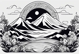Line art minimalist sun mountain water simple 
Basic tattoo idea