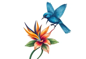 Bird of paradise flower with blue bird tattoo idea