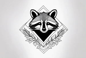 Raccoon in nature in shape of long diamond tattoo idea