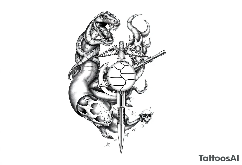 I want a full sleeve from shoulder to wrist. I want to incorporate a firefighter and Marine corps logo. I like snakes, rifles, guns, flames and skulls tattoo idea