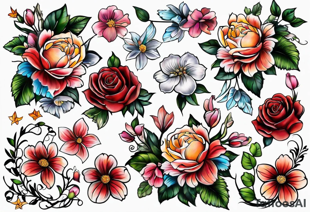 Mixed floral cover up tattoo idea