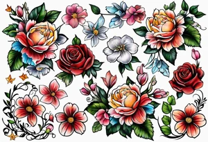 Mixed floral cover up tattoo idea