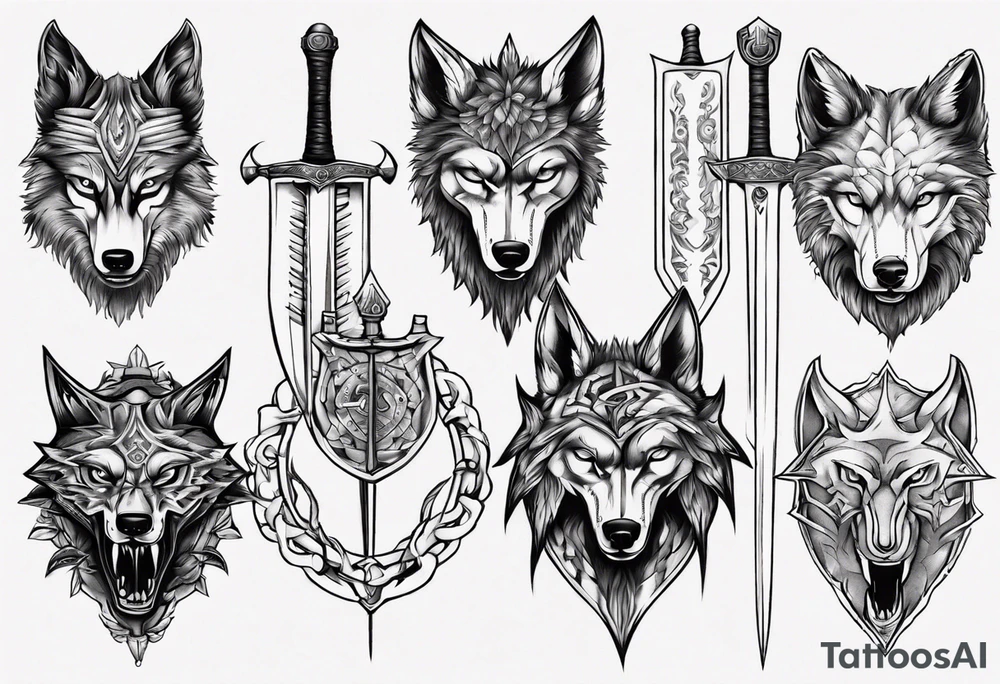 Sword and shield wolf tattoo idea