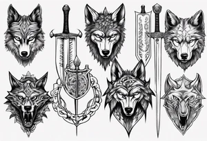 Sword and shield wolf tattoo idea
