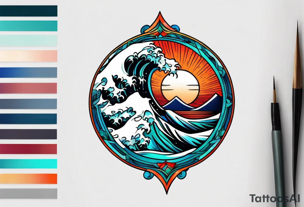 ocean waves tattoo vintage traditional simple and bold colors
within borders tattoo idea