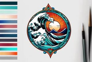 ocean waves tattoo vintage traditional simple and bold colors
within borders tattoo idea
