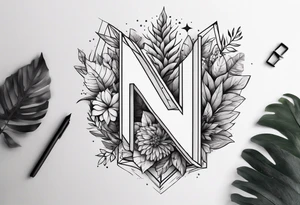 Write the word N A I N in a creative way with nature tattoo idea