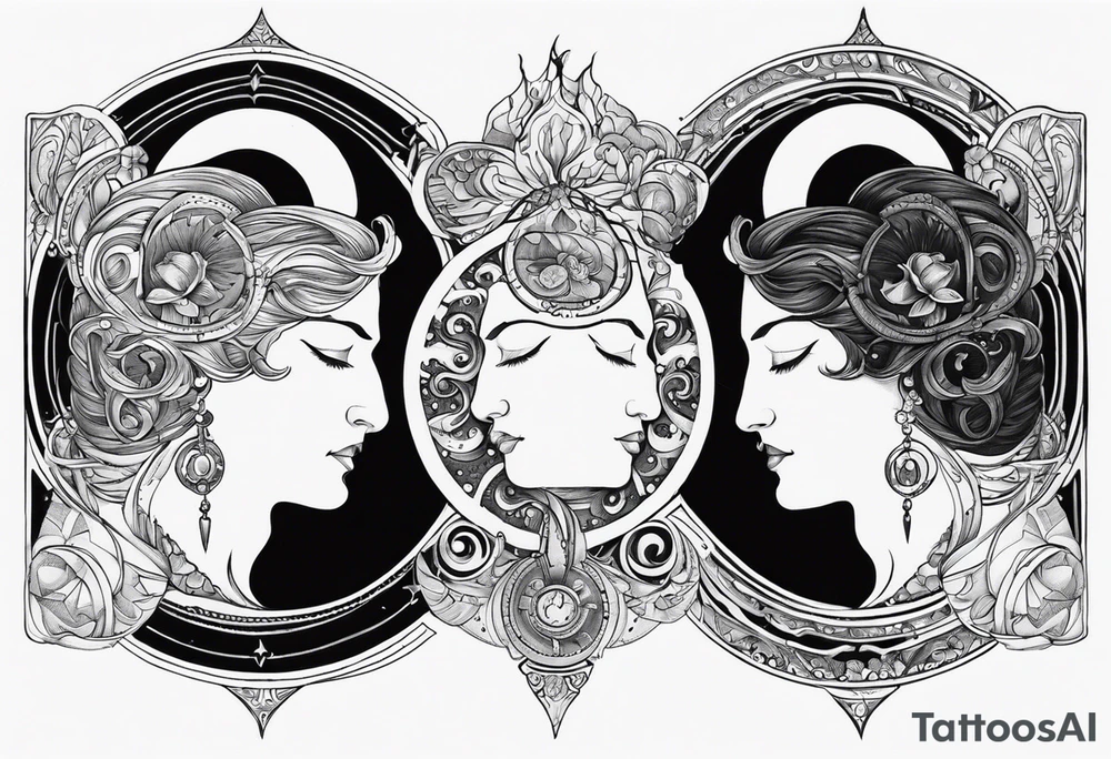 Janus, timeless clock, Aquarius, moon tattoo idea