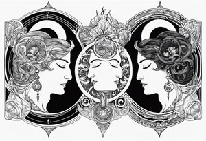 Janus, timeless clock, Aquarius, moon tattoo idea