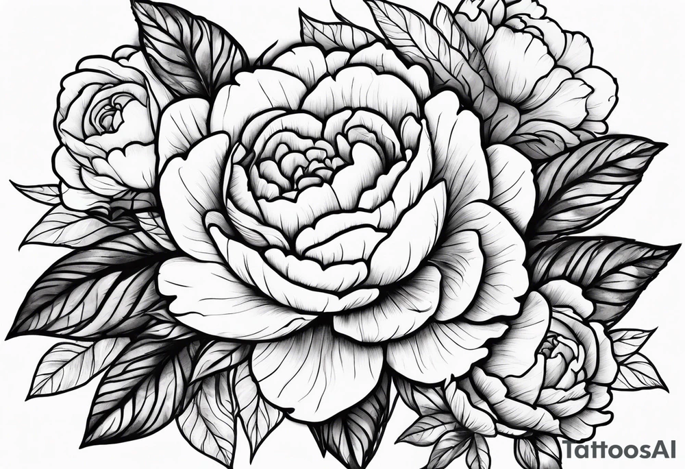 Peonies leaves roses evil eye moon stars triangles tattoo idea