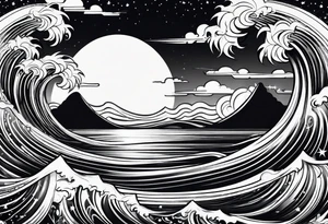 Sun and waves tattoo idea