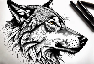 right side profile of a wolf face tattoo idea