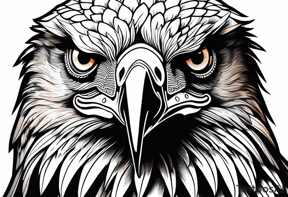 powerful eagle head with orange tone tattoo idea