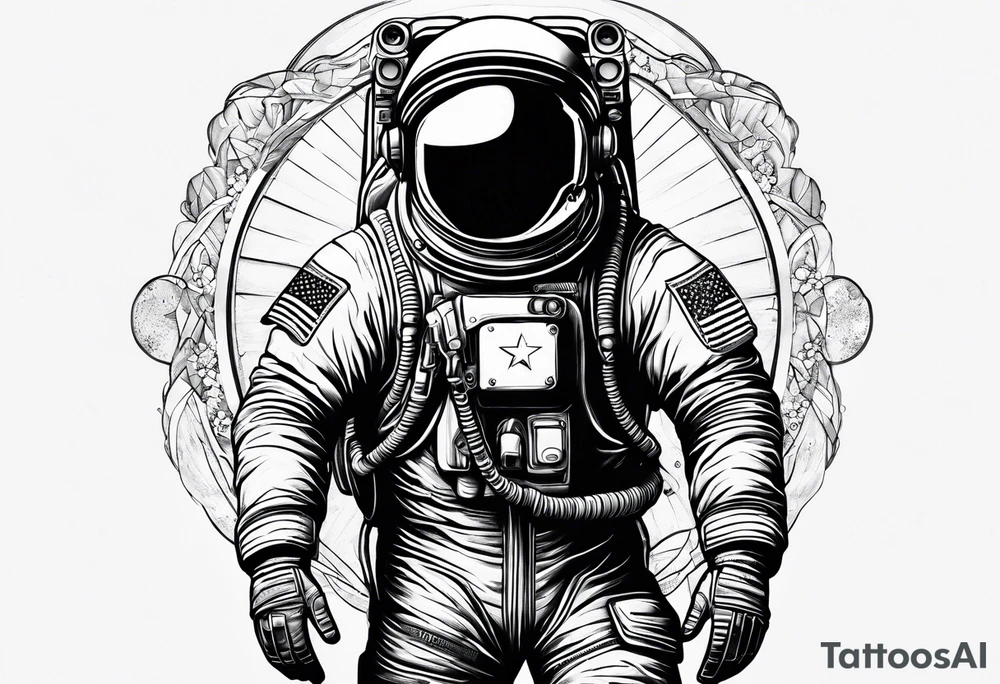 Astronaut wearing peace glag tattoo idea