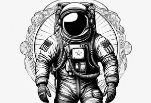 Astronaut wearing peace glag tattoo idea