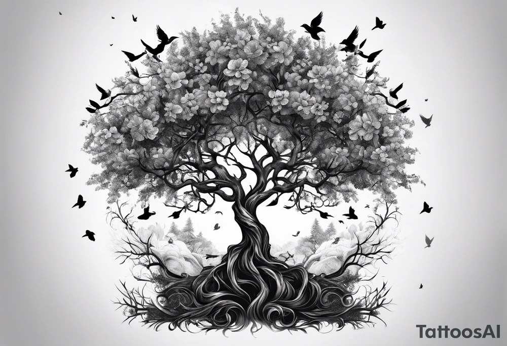 poison tree, strong, tall, birds tattoo idea