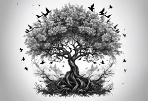 poison tree, strong, tall, birds tattoo idea