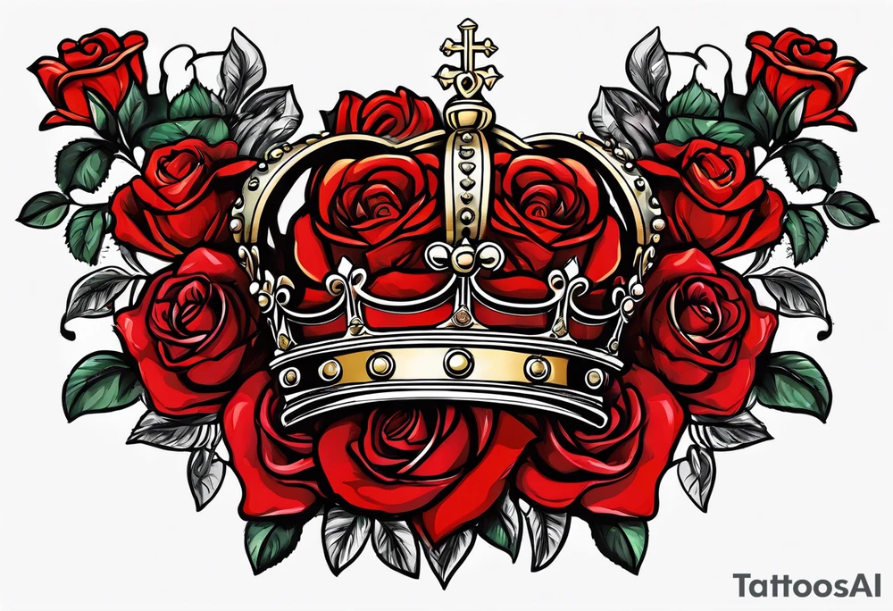 the red rose queen's golden crown with a heart tattoo idea