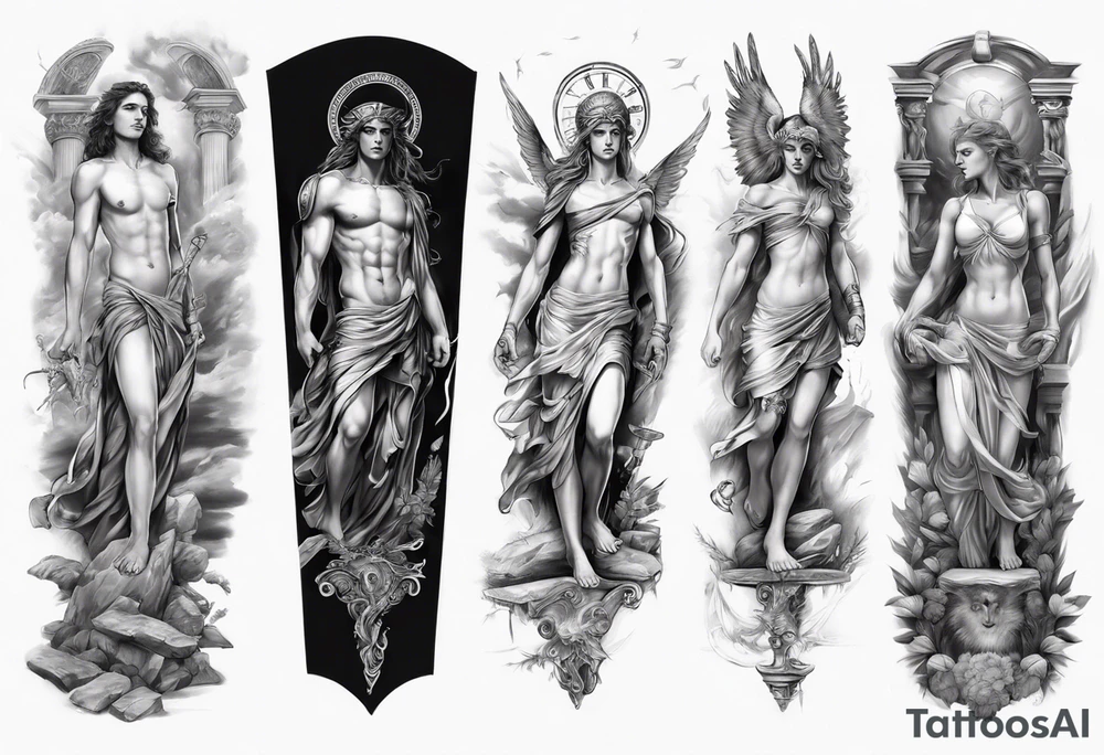 greek mythology
many details
full arm sleeve
realistic pictures tattoo idea