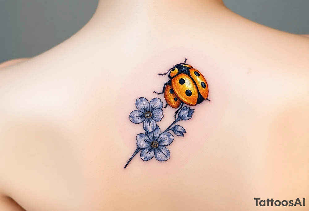 Golden or yellow ladybug on a lavender flower tattoo idea