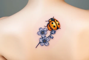 Golden or yellow ladybug on a lavender flower tattoo idea