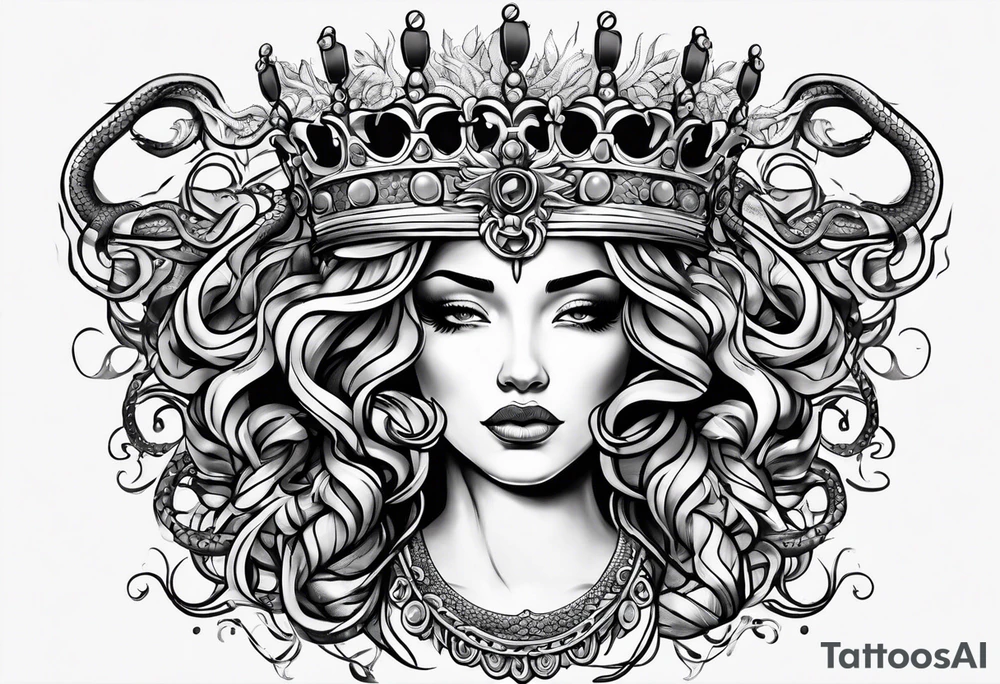 woman's crown turned into medusa snakes tattoo idea