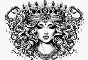 woman's crown turned into medusa snakes tattoo idea