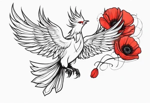 abstract pheonix holding red poppies in flight tattoo idea